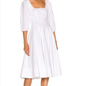 Staud Swells Corset Style Puff Sleeve Midi Dress in White Size: 2